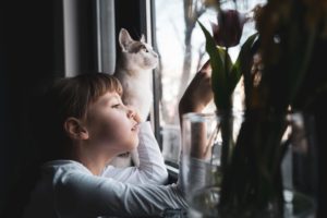 bored child looking out their window 